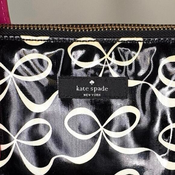 Kate Spade Vinyl Bow Small Tote Handbag Black White Pink | Top Handle Purse - Picture 3 of 13